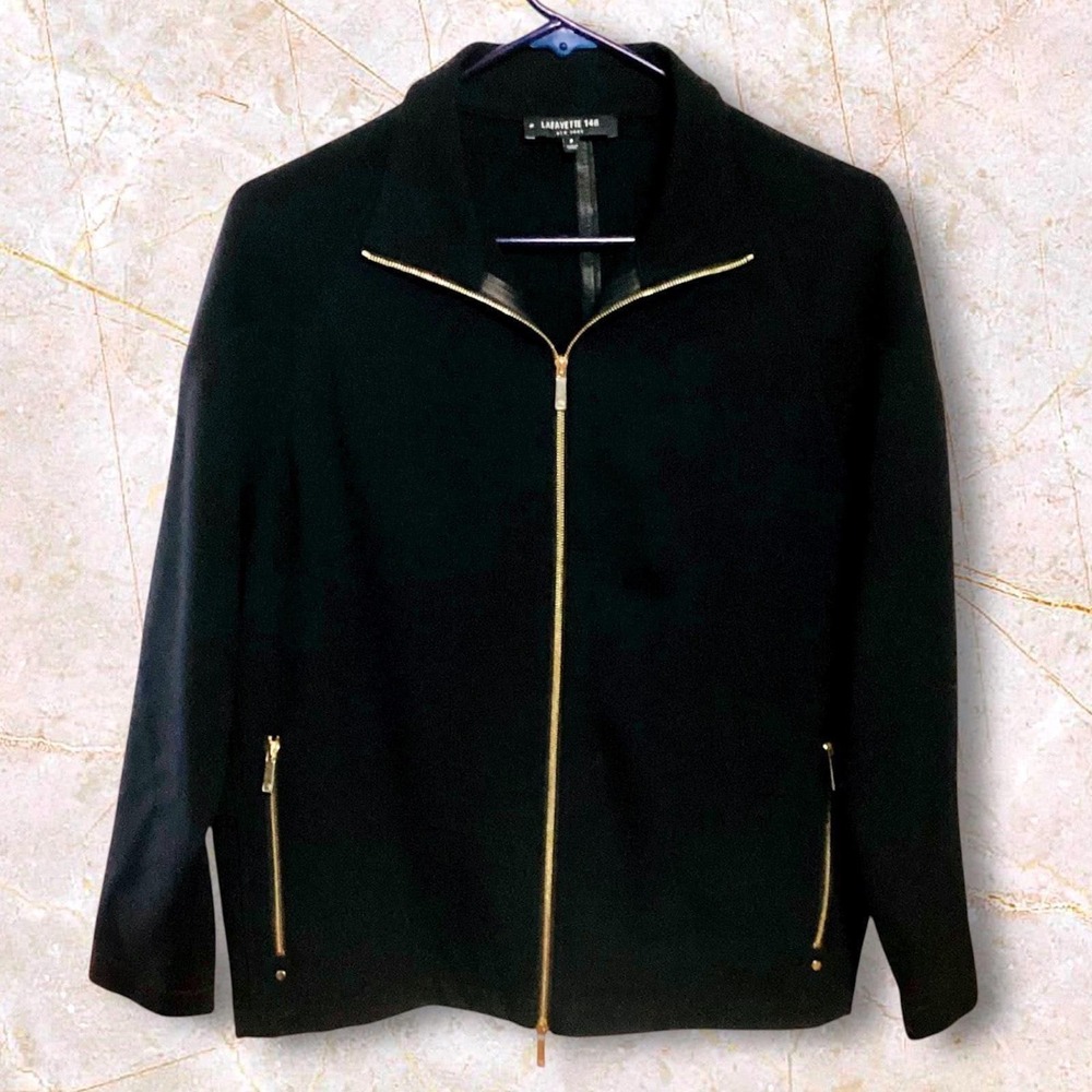 Lafayette 148 New York  Black Zip Up Jacket Blazer Style Size Petite